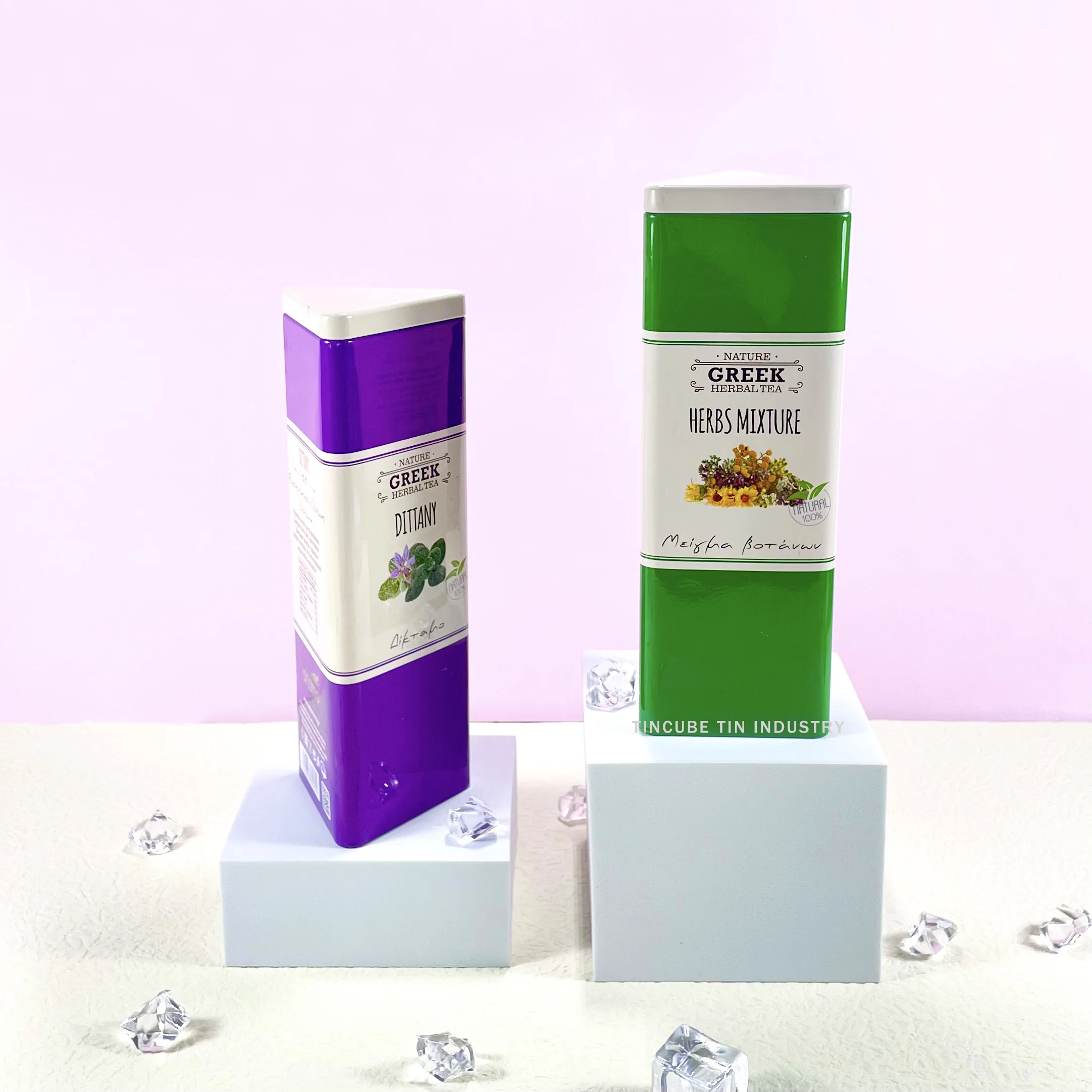 Customized long triangle metal tin box tea packing tin box with double lids coffee bean metal box