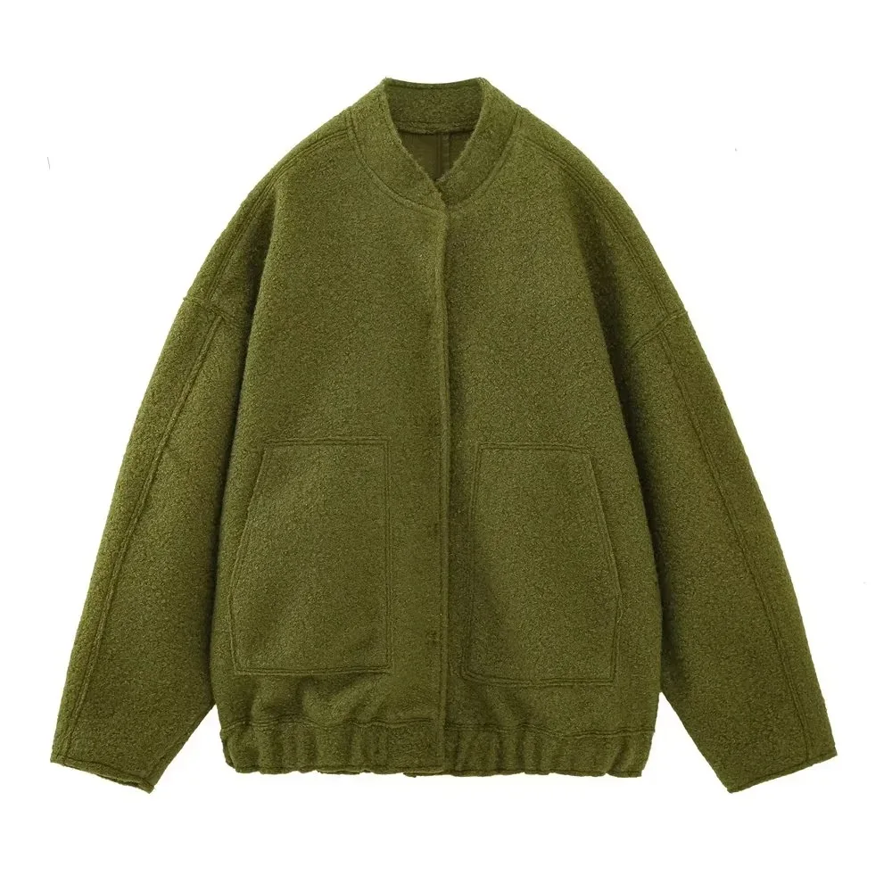 wholesale spring autumn women solid color plain zipper up jact coat long sleeve women pocket casual loose female tops