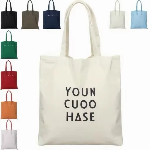 Canvas Tote Bag Custom Logo 12oz 100% Cotton Blank Heavy Duty Large Women Casual Shoulder Bag With Inside Pocket