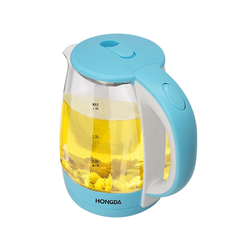 1.8L deluxe type blue colored glass electric water kettle for hotel usage