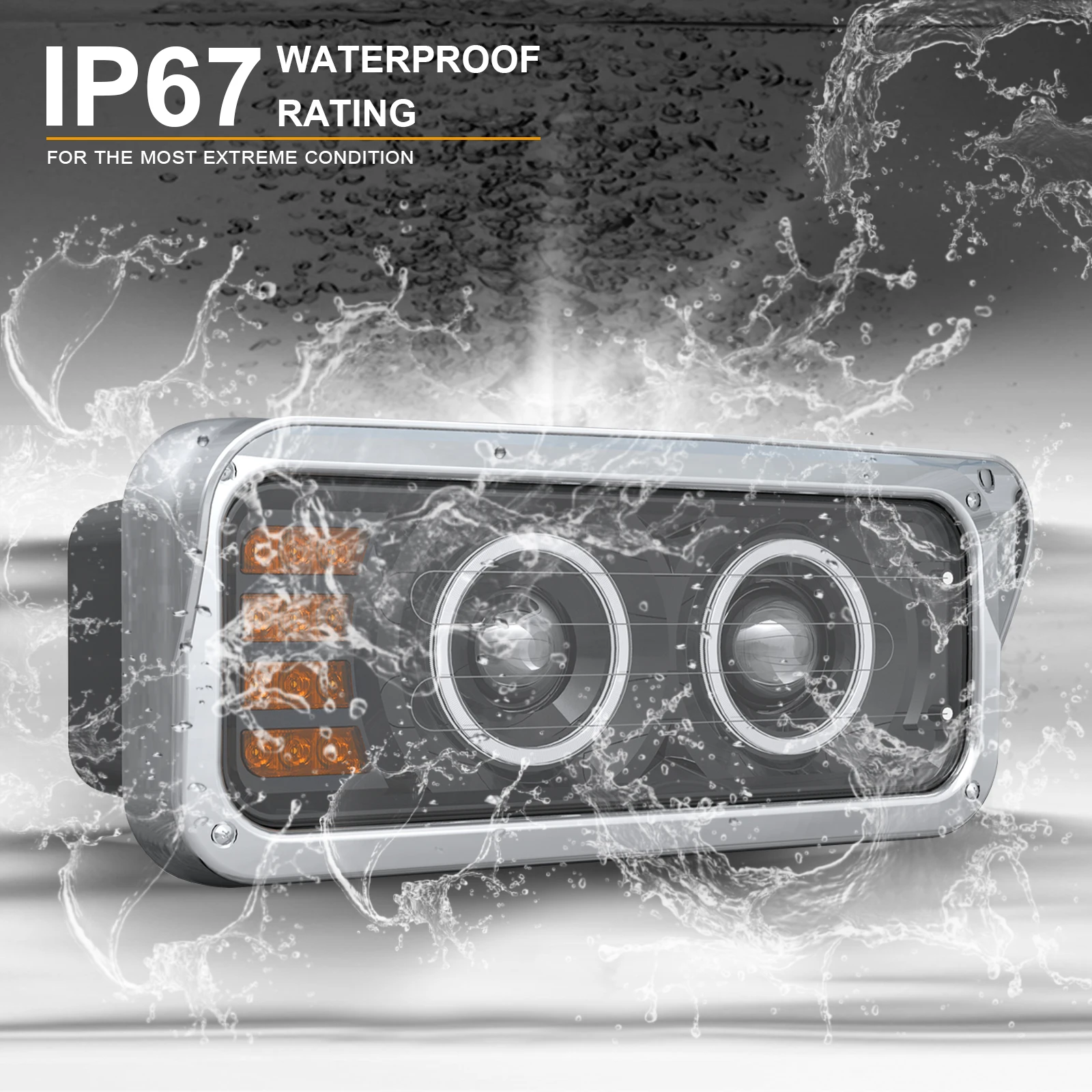 Chrome Plastic Dual Rectangular LED Headlight for Kenworth T600 T800 W900 Peterbilt 378 Trucks with Clear Lens faros de leds