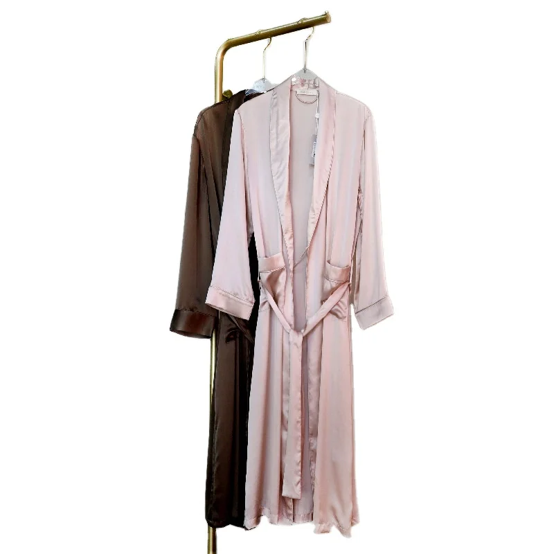 Long Vintage Solid Bath Robe with Pockets Pure Silk Kimono Robes Women 100 Silk Robe