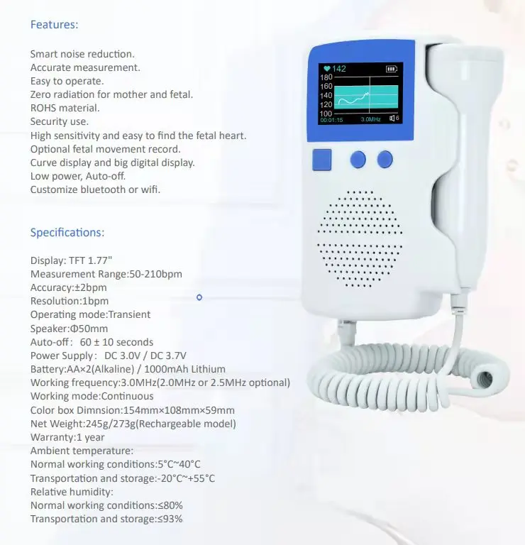 Curve Display Factory Portable Ultrasonic Heart Rate Price Pocket Size Doppler Fetal baby heartbeat monitor