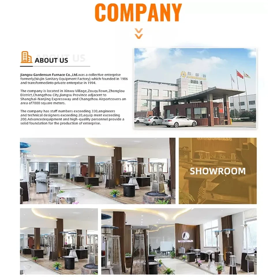 GardenSun Ignition device heat resistant glass CE approved wheels 945g/hr gas stand patio heater outdoor outdoor