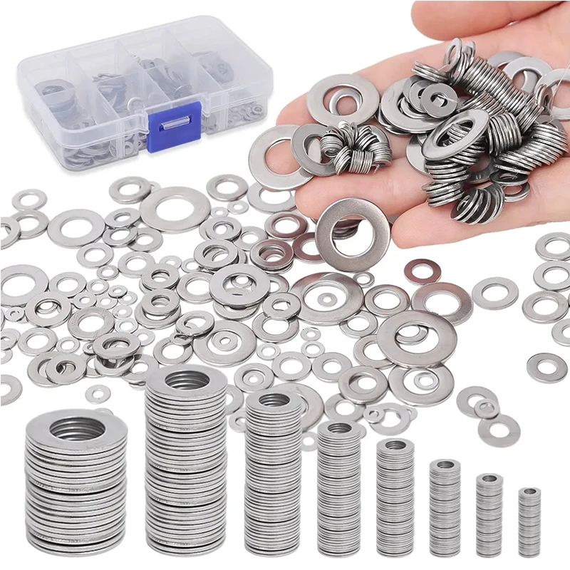 In box 180pcs 8 sizes fastener kit stainless steel assorted washers kit flat washer assortment sets