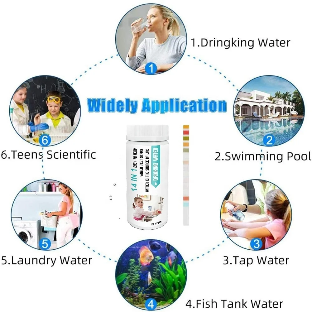 Popular 14 Items Swimming Pool SPA Drinking Water Quality Tester Strips With CE