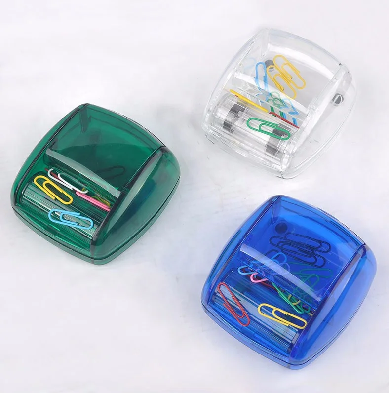 Office stationery advertising business gifts plastic rolling magnetic paper clip dispenser holder box with rotating magnet