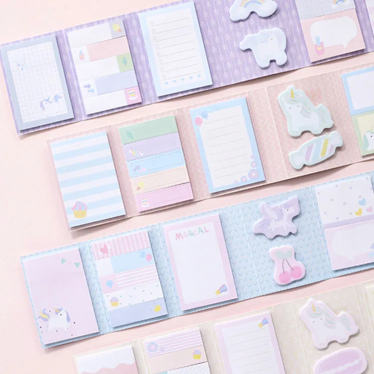 Custom cartoon cute multi folding writing pad  label mark kawaii stationery school supply memo pad printed