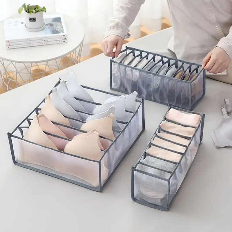 Mesh nylon foldable wardrobe drawer inner bra storage box closet organizer panties bra stockings storage box