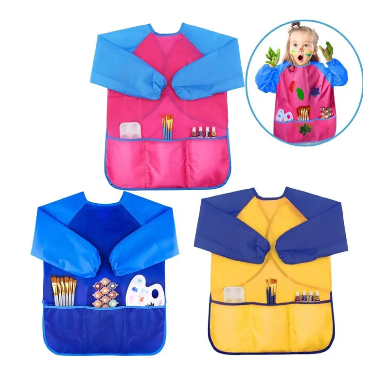 Kids Aprons for Painting Toddler Children Painting Apron Long Sleeve Waterproof Art Smock with 3 Pockets for Daily Activities