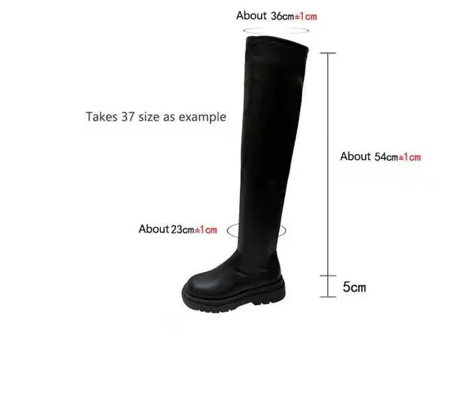 230913-2 35-43 new style over-the-knee long leather boots for knights Thick soled black thigh flat  boots for women