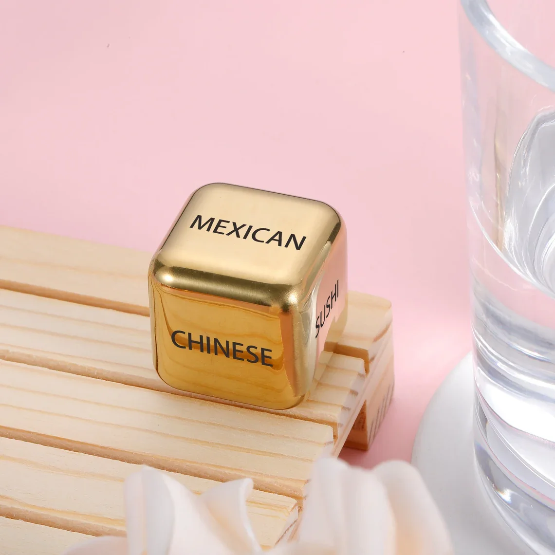 Custom Gold 6 Sided Metal Food Decision Date Night Lover Dice for Couples