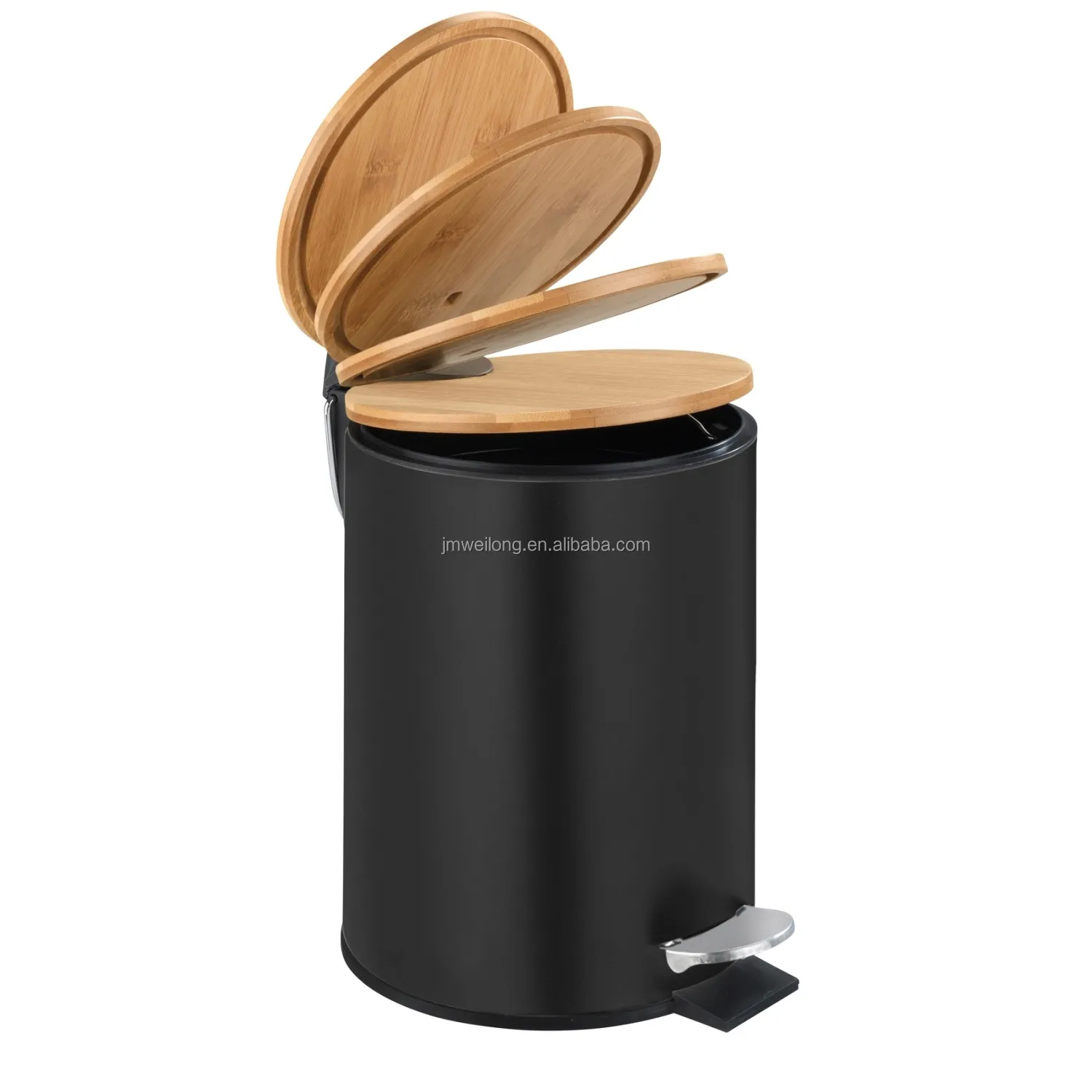 Home 3L Pedal Bin With Bamboo Lid Soft Close Metal Trash Can Garbage Bin Kitchen Toilet Washing Room Waste Bin