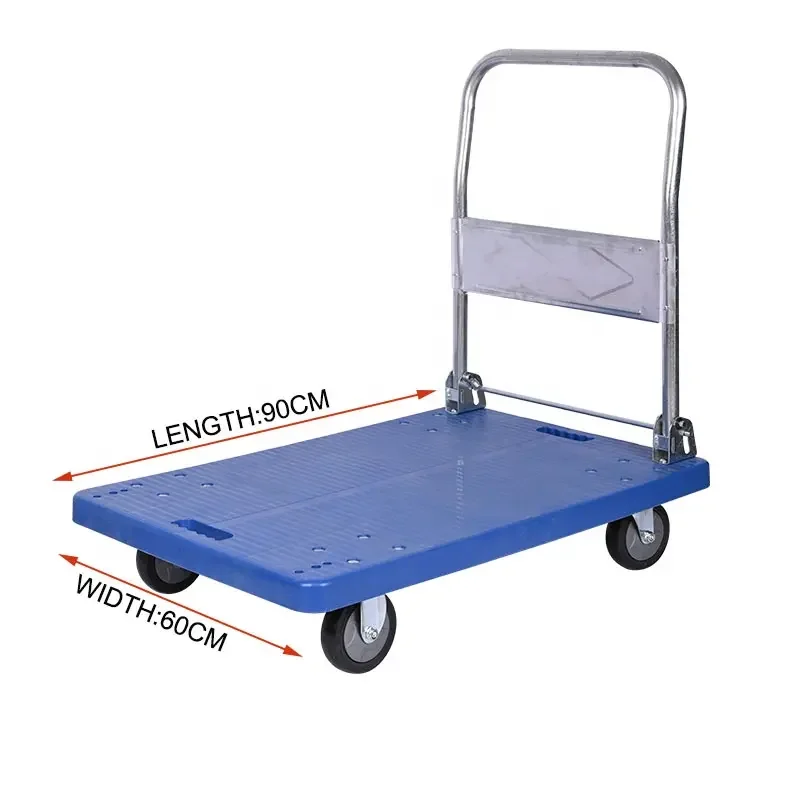 heavy duty blue folding plastic platform trolley cart