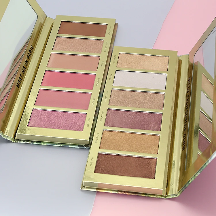 Best Cheap Vegan Custom Your Own Brand Face Makeup Waterproof 6 Colors Highlight Pressed Matte Blush Powder With Mirror