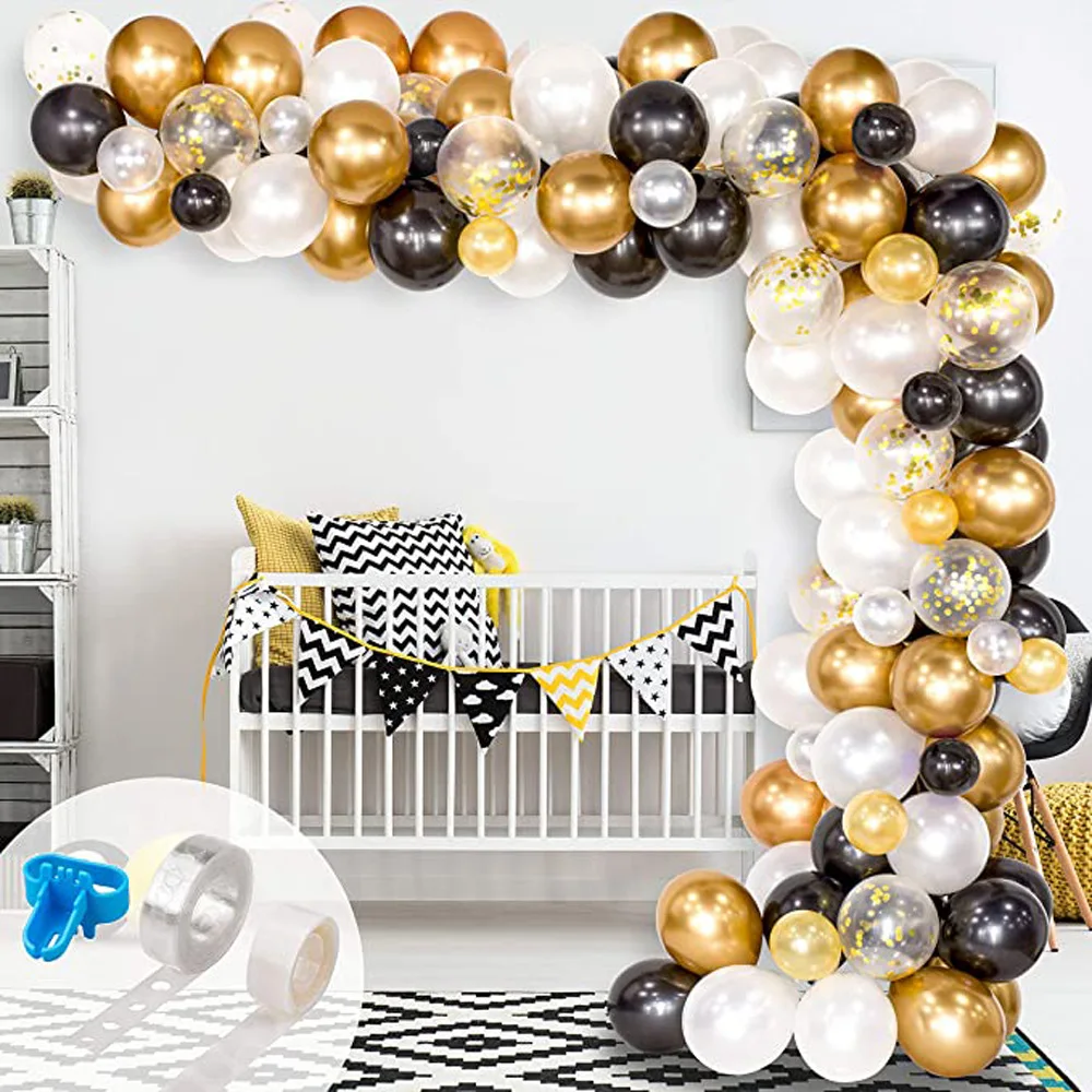 Black gold series theme balloon set, arched garland, wedding holiday birthday party decoration