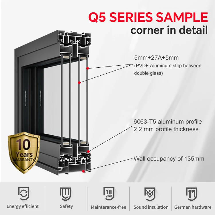 DERCHI NFRC USA Customized sliding patio door double tempered glass aluminum exterior noiseless sliding doors