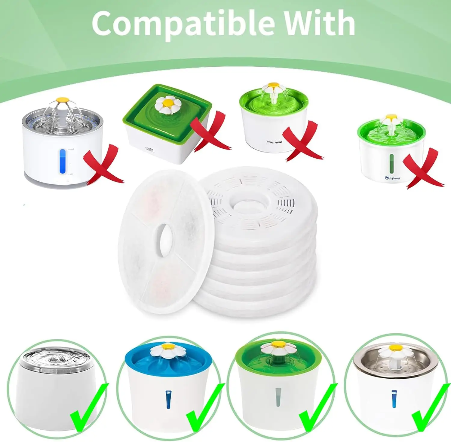 Cat Water Fountain Replacement Filters Fit for 3L Flower Water Dispenser Automatic Pet Dog Cat Fountain Filter