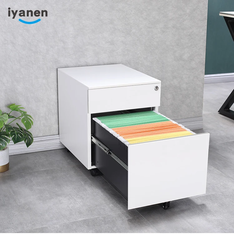 Wholesales modern RAL 7037 side open storage cabinet small 2 drawers steel mobile pedestal storage metal file drawer cabinet