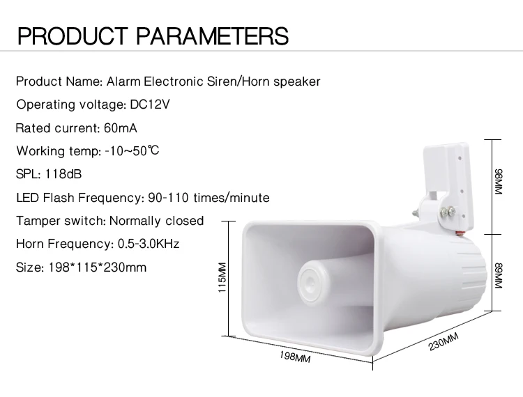 Outdoor Loud Siren Alarm White Color Wired 12v 30w Electronic Horn Siren Burglar Security Alarm Siren