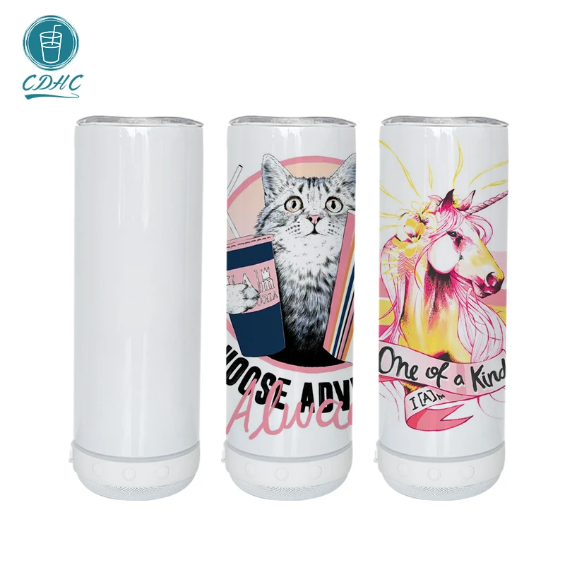 Small Pack US warehouse new arrival 20oz speaker tumbler with white/black/white and black mix wireless music speaker