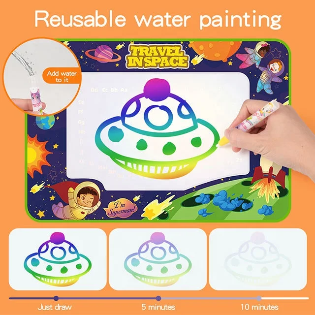 Letters Learning Kids Creative Water Drawing Mats Reusable Aqua Magic Water Doodle Mat Luminous Glowing Drawing Mat for Kids
