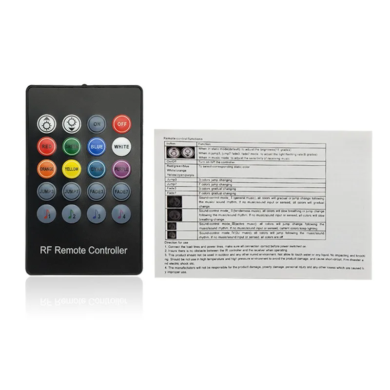 Smart rgb wireless RF colorful led strip controller color changing 20 key 4 pin music sound control remote led dimmer controller
