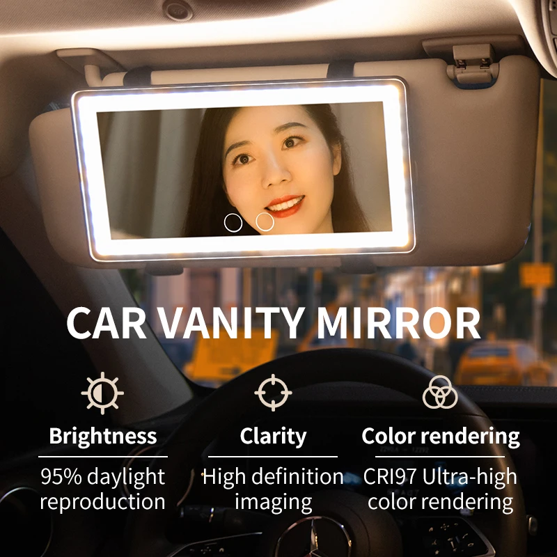 New Product Ideas 2024 Hot Sale Car Vanity Makeup Mirror Rechargeable LED Light Touch Sensor Switch All Car Universal Sun Visor