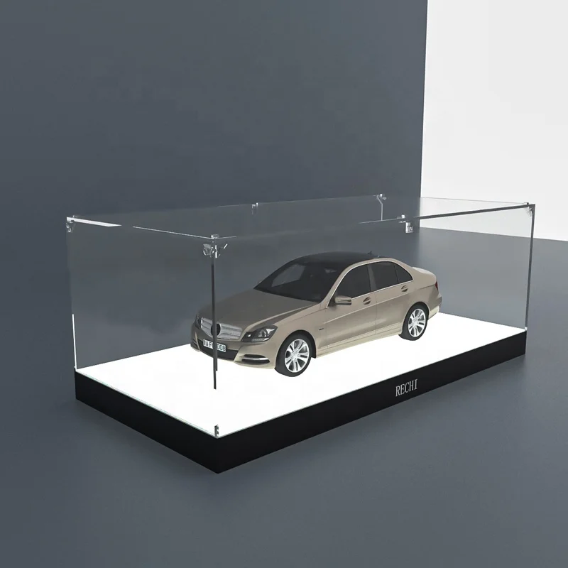 RECHI Illuminated Acrylic Garage Kit Storage Display Box Acrylic Toy Car Model Display Showcase With Led Light & Dust-proof Box