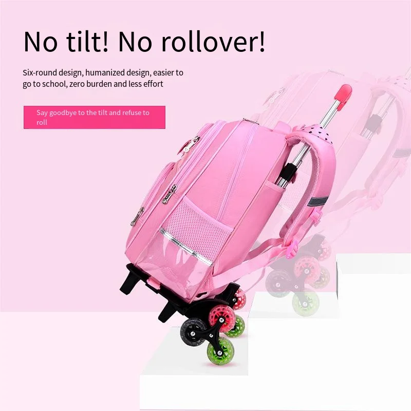 Cute Cartoon Kids Rolling Backpack Set Wheeled Trolley Bag with Lunch Bag Pencil Case School Bag for Girls Boys