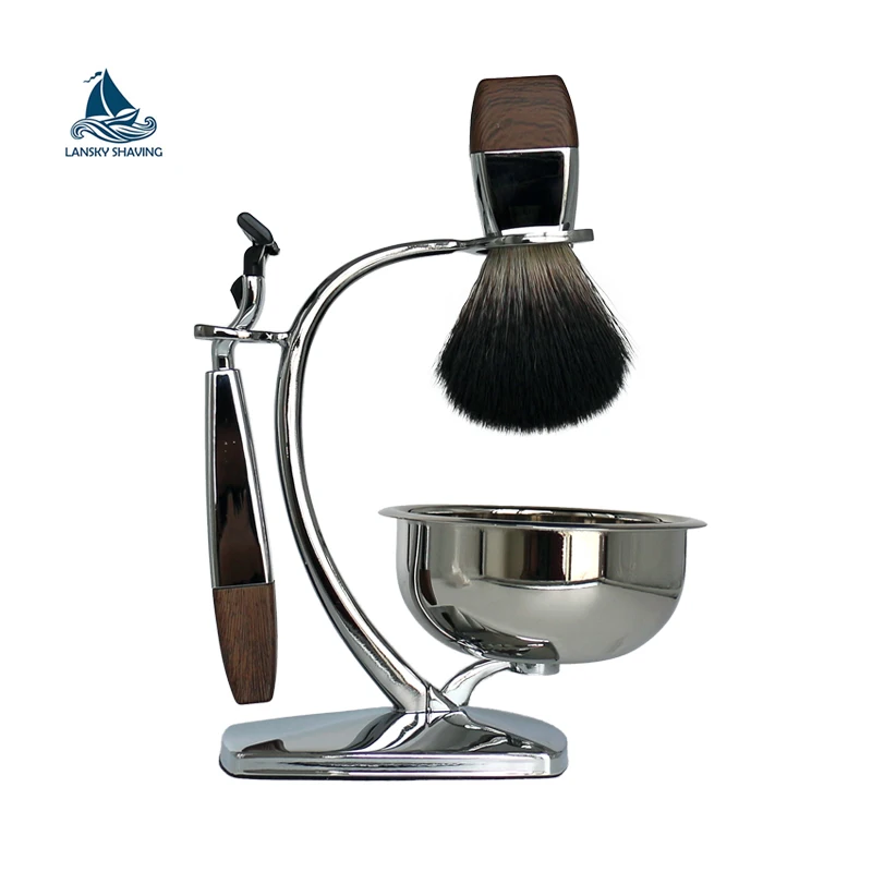 Lansky Luxury private label mens grooming kits facial shaving brush and safety razor stand set