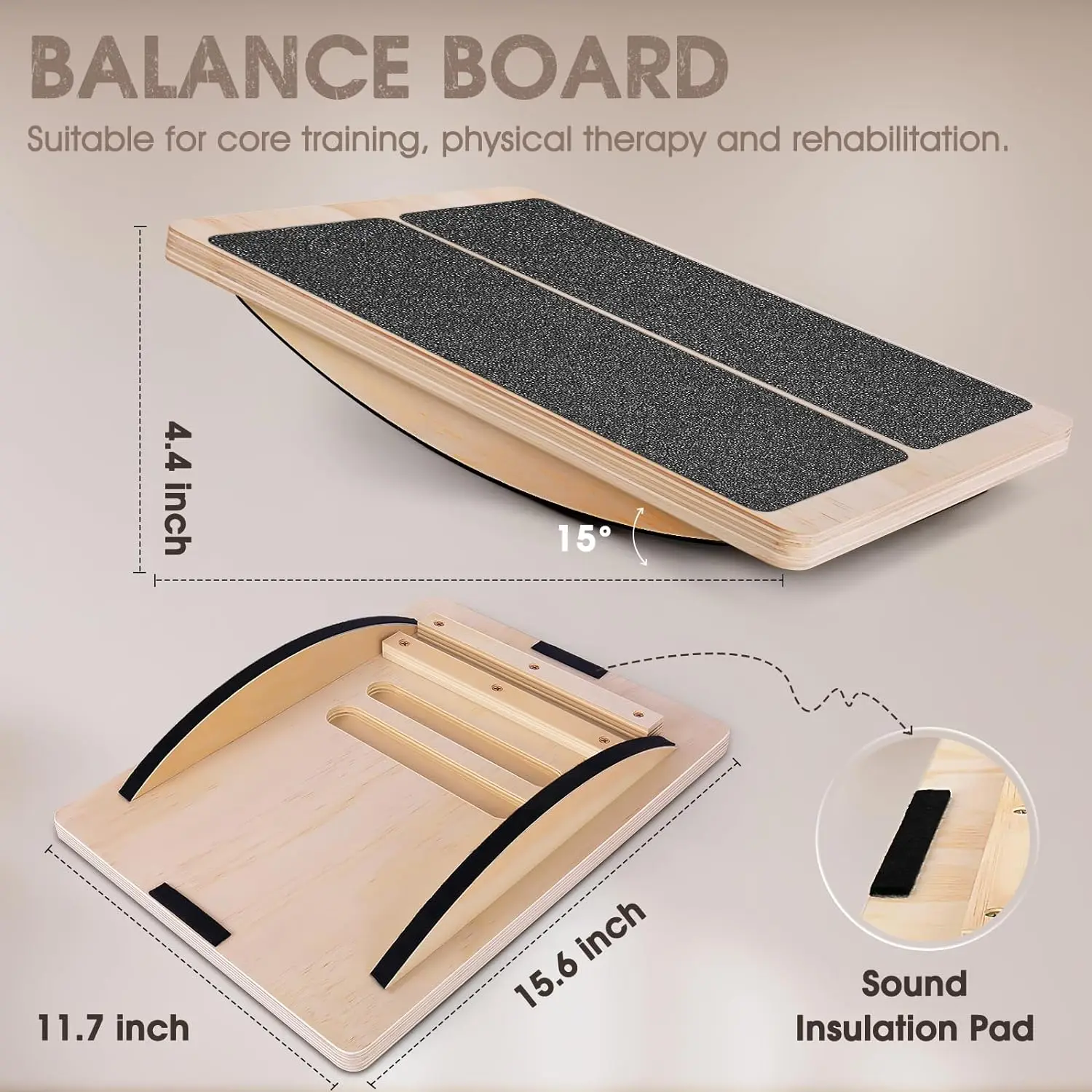 Wellshow Sport 2-in-1 Wooden Slant Board Balance Board Calf Stretcher Non-Slip Adjustable Height Slant Board Squat Wedge Block