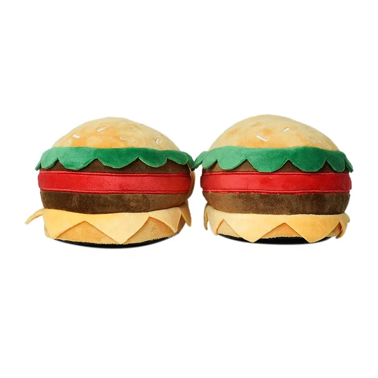 Stuffed Food Home Shoes Warm Women Gifts Furry Inner Plush Hamburger Fries Pizza Bread Slippers