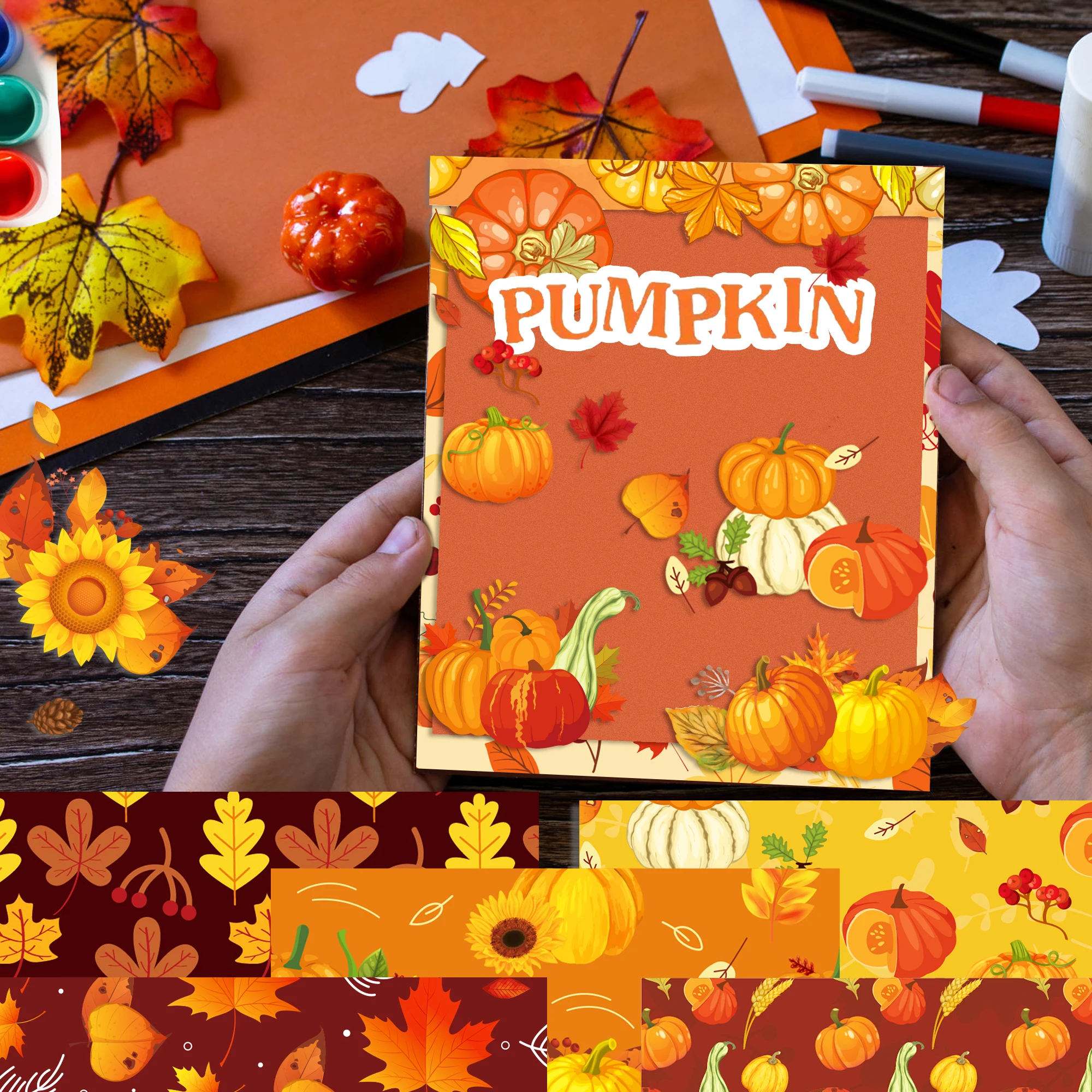 WW011 Thanksgiving Day Hand Account Material Autumn Pumpkin Maple Leaf DIY Decorative Paper Scrapbook Card Making Background