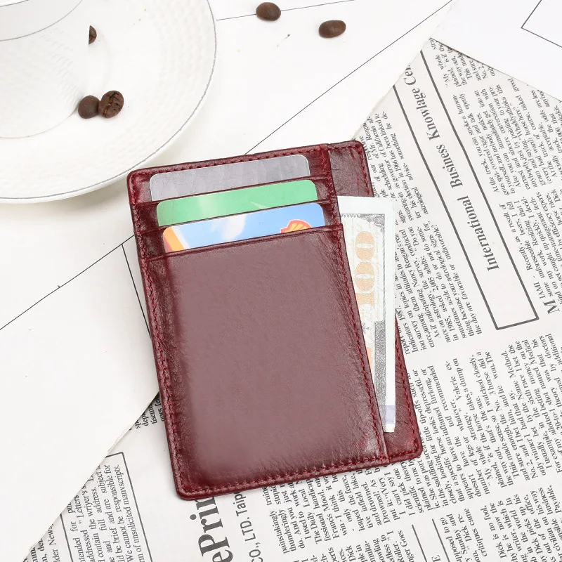 Slim Minimalist Front Pocket RFID Blocking Card Sleeve Leather Wallets for Men Women Cardholder