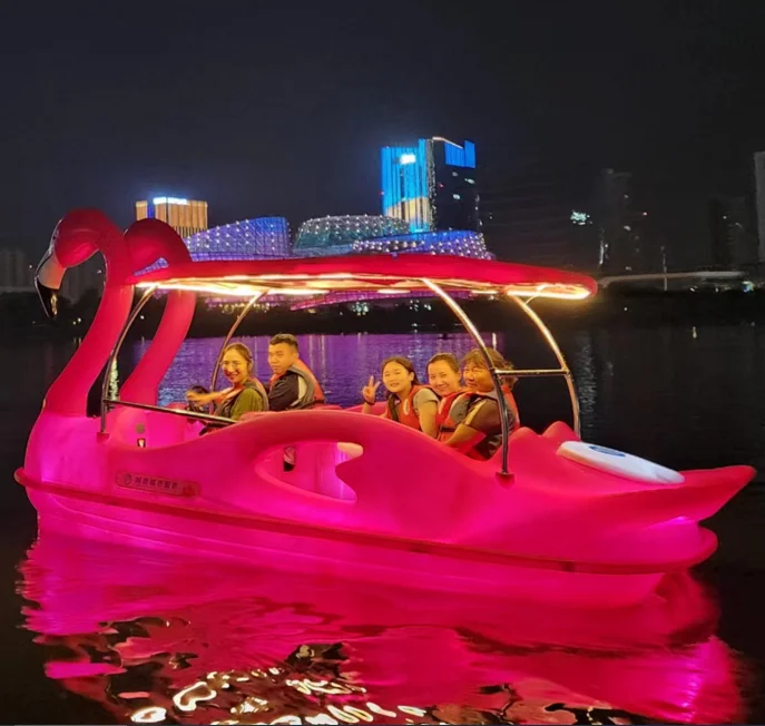 2023 high quality 2 or 5 Person  twin flamingo  swan duck animal bubble bibble theme  fiberglass water kids pedal boat