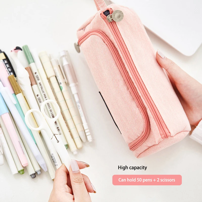 Amazon High Quality Hot Sale Large Capacity Canvas Pencil Case Suitable for School Office Multicolor Optional Pencil Bag