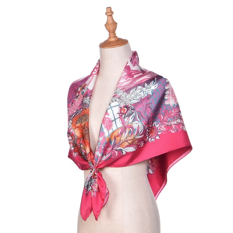 Printing Silk Twill square Scarf 100% Silk Twill Summer Scarf 90*90 Square Twill Luxury Scarf for Women