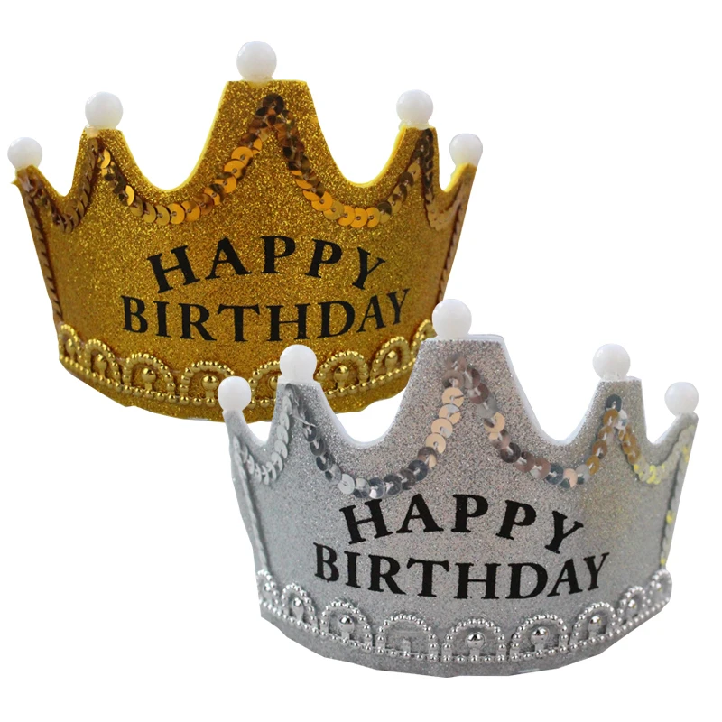 Wholesale Birthday Party Articles Luminous Birthday Crown Hat with LED Light Adult Children Gold  Party Hat