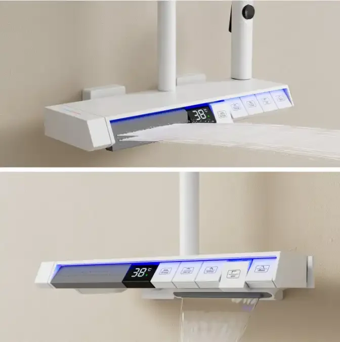 2024 new design bathroom white piano key thermostat shower head faucet luxury piano key hot cold shower set