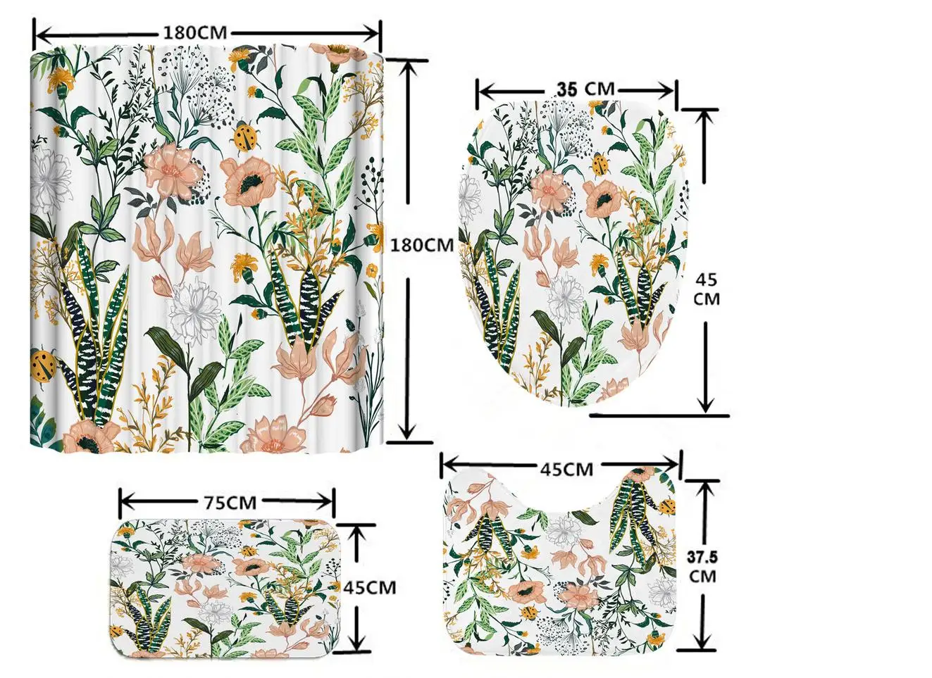 Factory Price Eco-Friendly Polyester Diamond Print Waterproof Shower Curtain Set with Non-Slip Bathroom Rugs Mats for Bathrooms