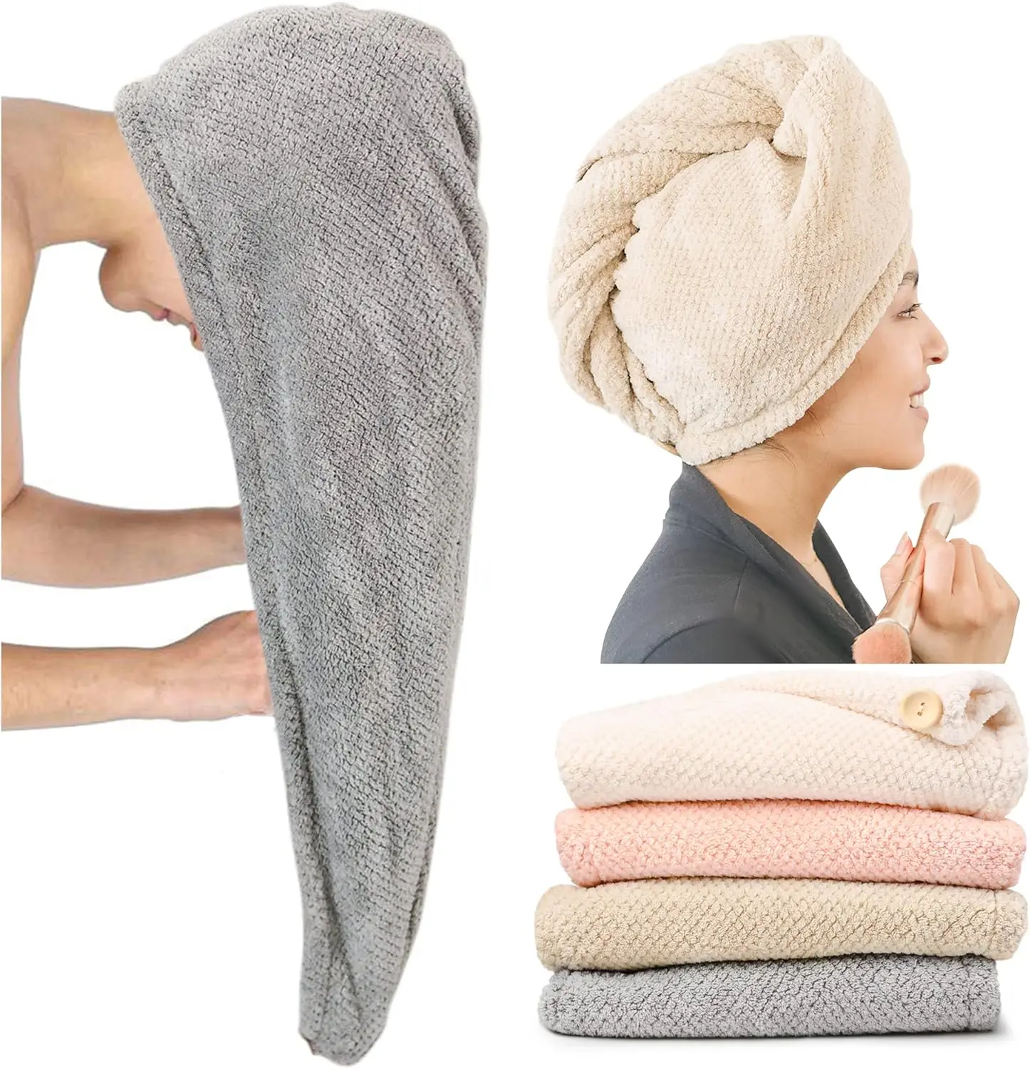 Custom Personalized SPA Women's Super Absorbent Quick Dry Soft Magic Turban Towel With Buttons Twist Wrap Microfiber Hair Towel