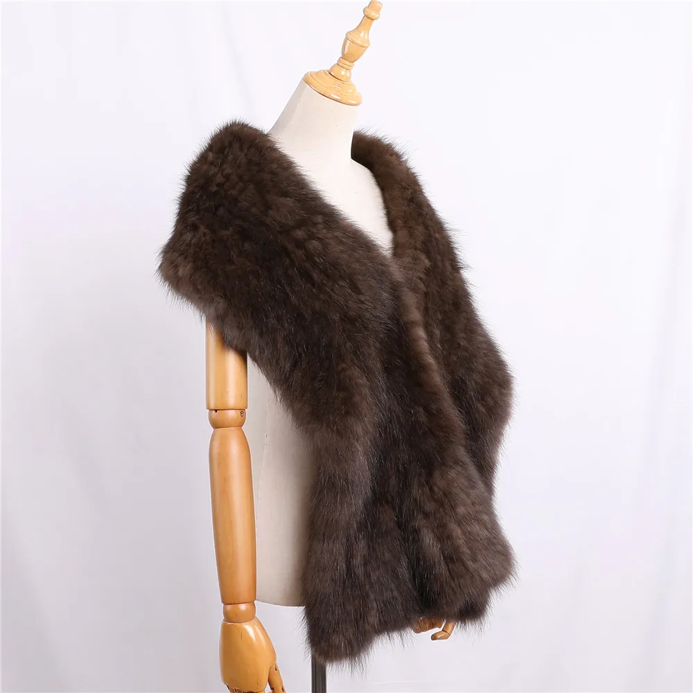 Высококачественный Женский вязаный шарф из 100% натурального соболиного меха, шарфы из натурального меха норки, женские модные зимние шарфы, Однотонный женский шарф