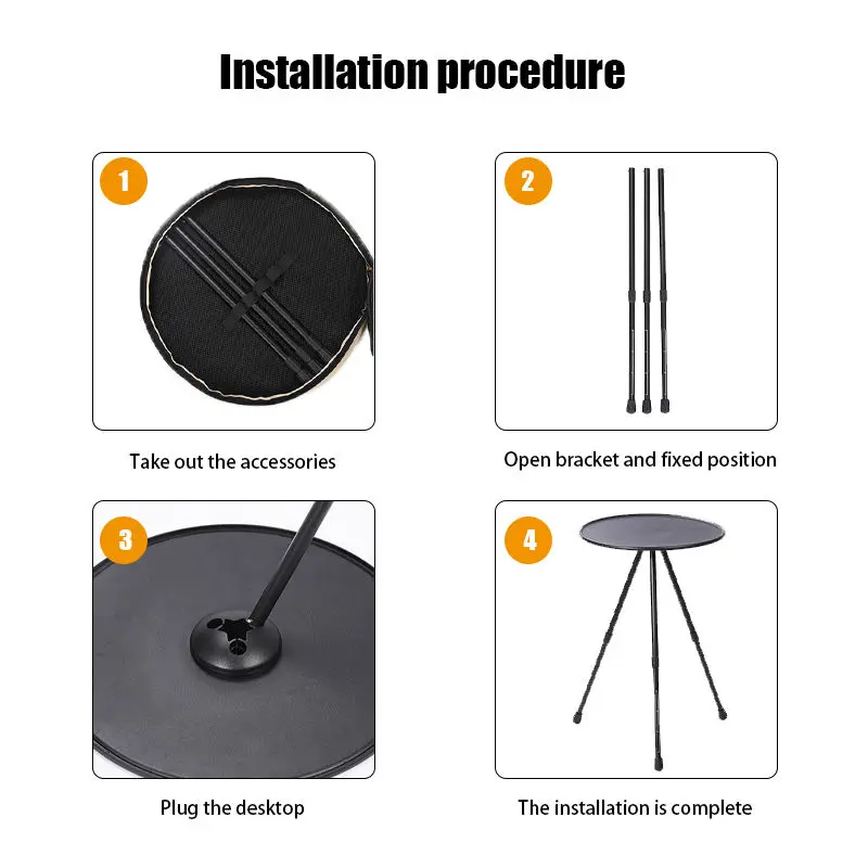 Upgraded Camping Height Adjustable Foldable Carbon Steel  Triangular Small Round Table