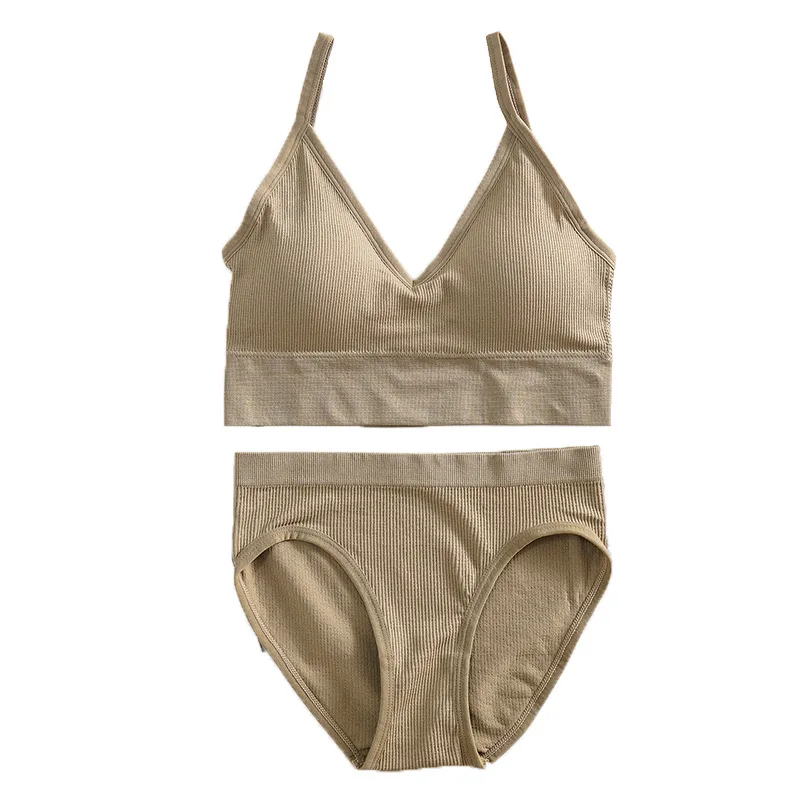 2201 Women Padded Bra Panties Set Soft Backless Tops Wireless Bras Set Seamless Underwear Women Lingerie Set Fitness Top