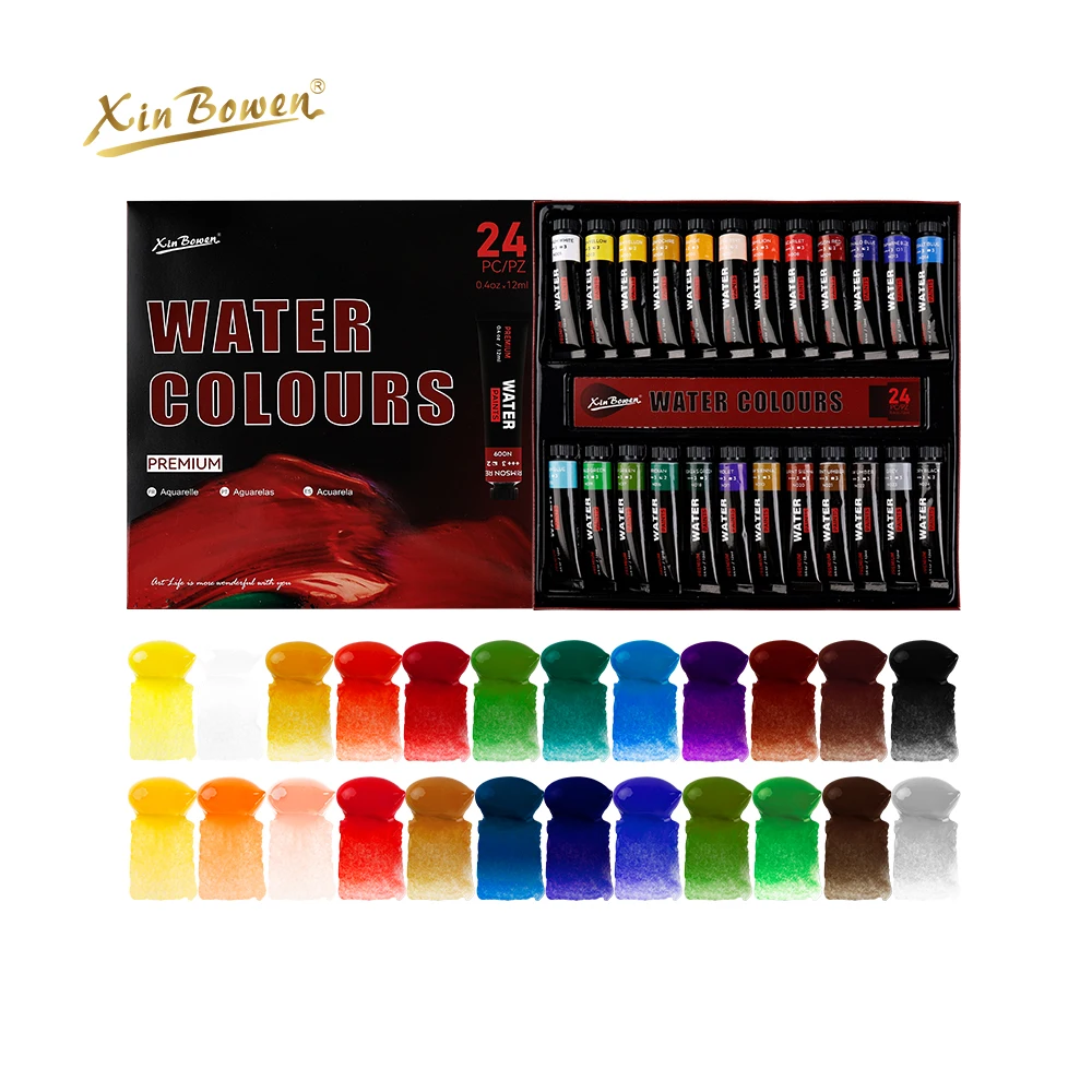 Xin Bowen Professional Pigment 12ML 24 Colors Water Color High Quality Watercolor Paint Set for Painting With OEM ODM Service