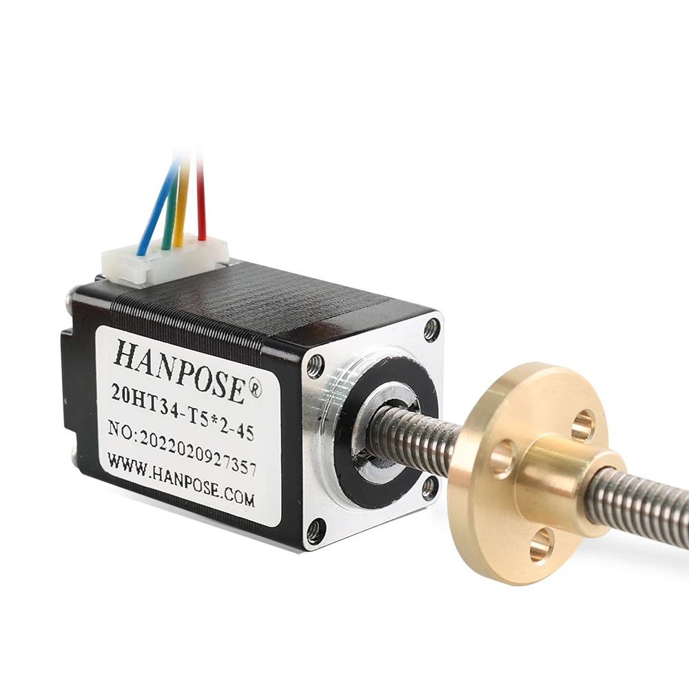 HANPOSE nema 8 stepper motor T5 screw  0.8A 0.021N.M 20HT34-T5*2 L100MM for CNC 3D printer screw trapezoid nema 8 mini motor