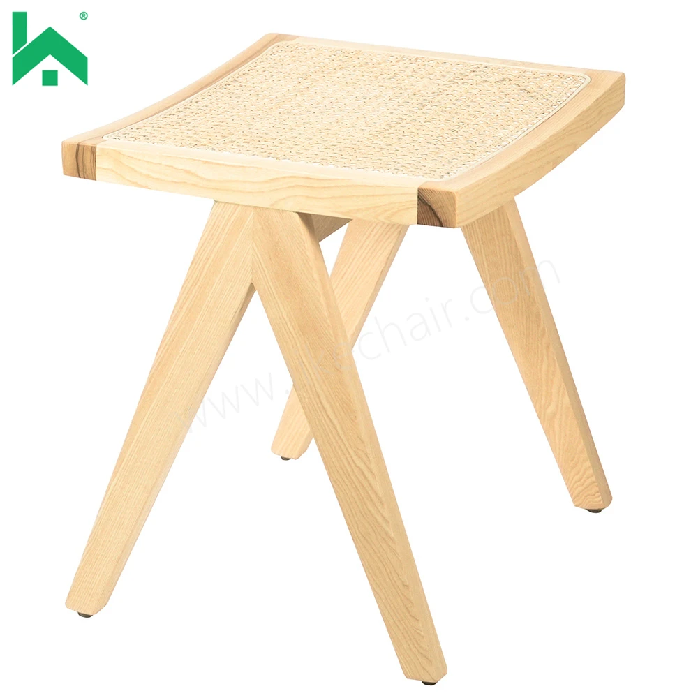 European style Curved square beech wood rattan cushion seat home luxury solid wood Mini small desk chair