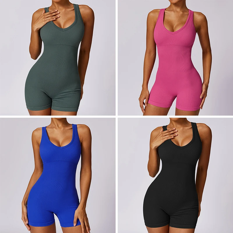 XW-CLT7577 Solid Color Fashion Gym Fitness Jumpsuits New Womens Yoga Jumpsuit Women Ribbed Jumpsuit