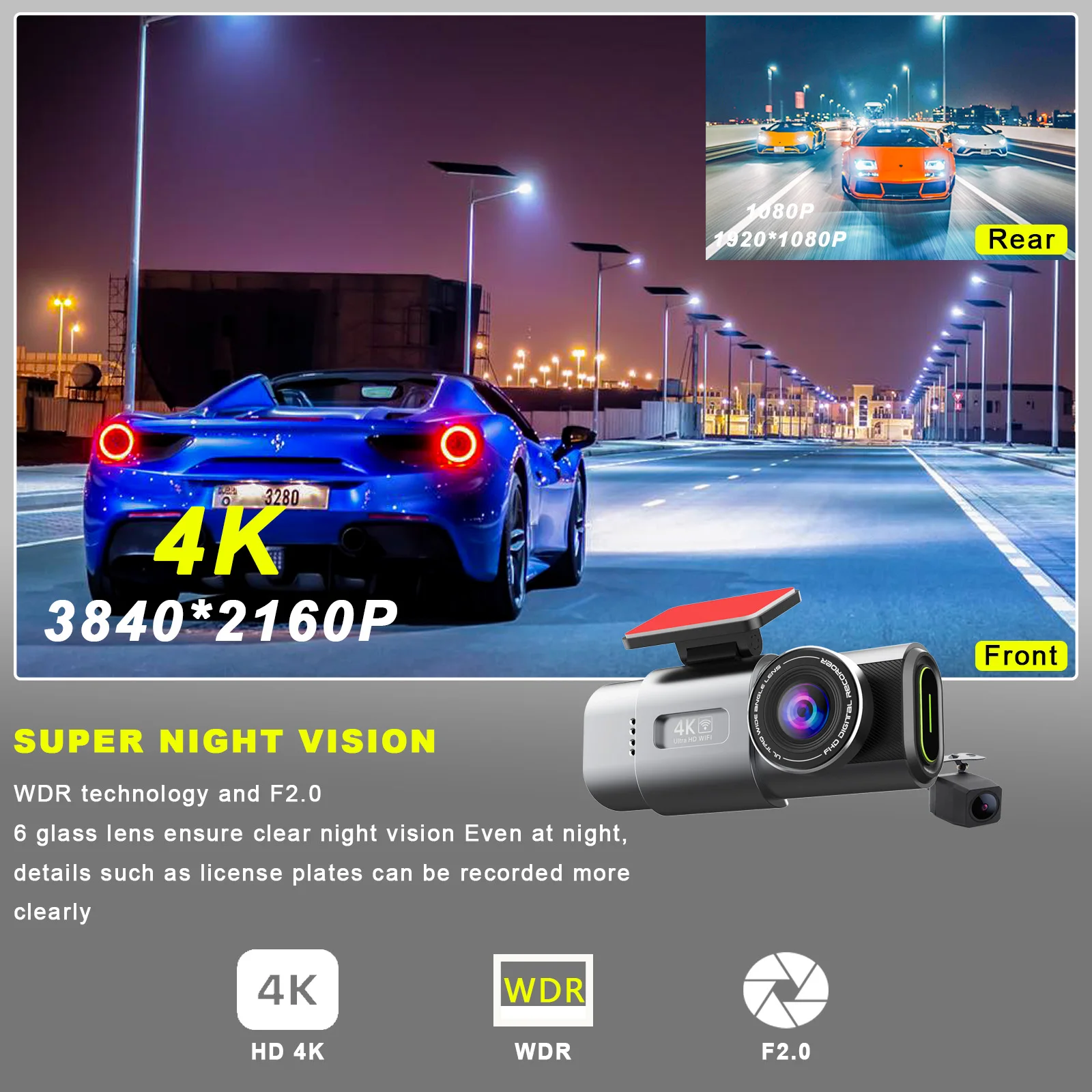 Автомобильный мини-видеорегистратор doble camara 4k wifi gps с двумя линзами передний и задний видеорегистратор автомобильный черный ящик камера
